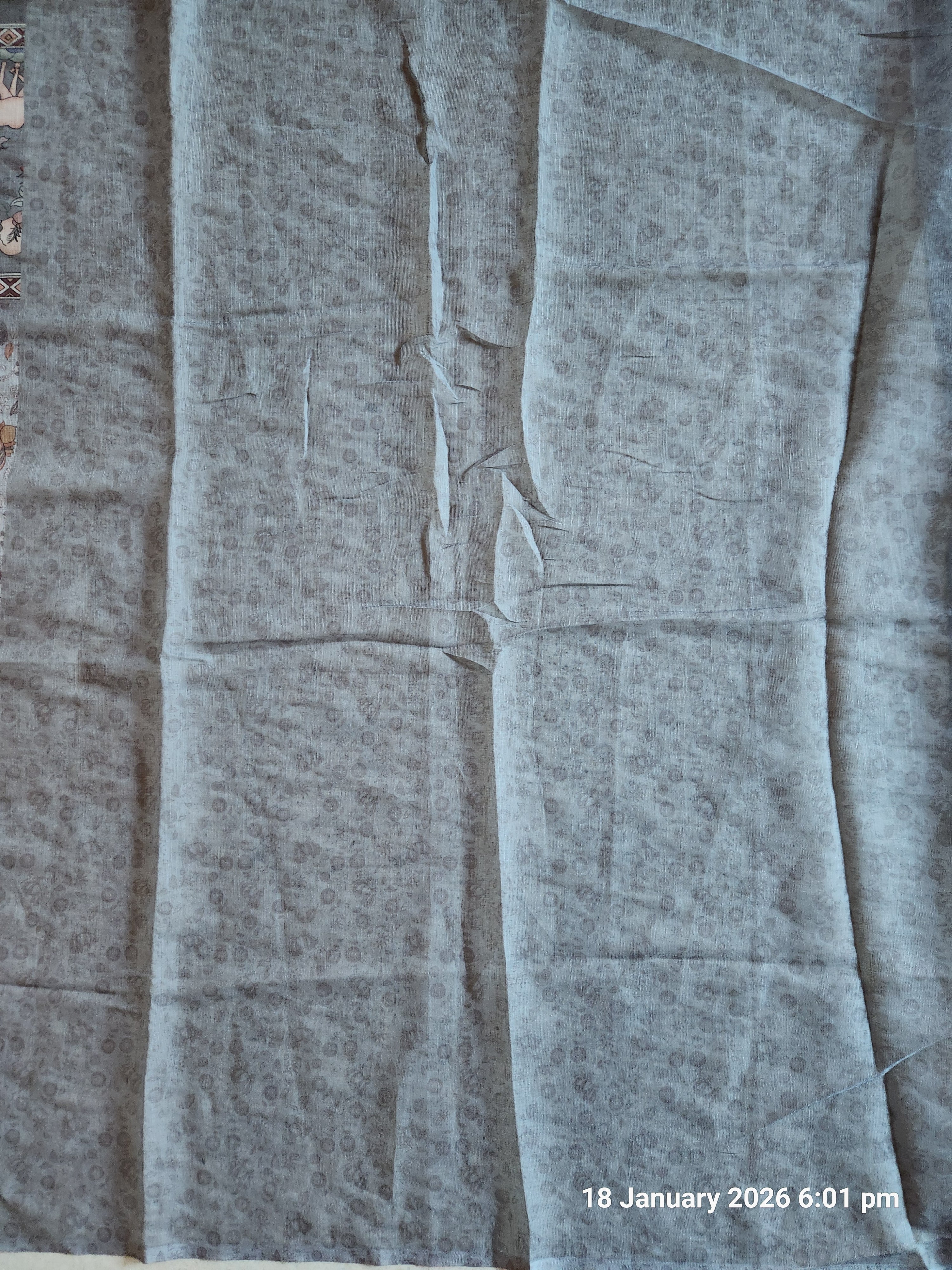 Pure linen Saree Forest Sceneary - Grey