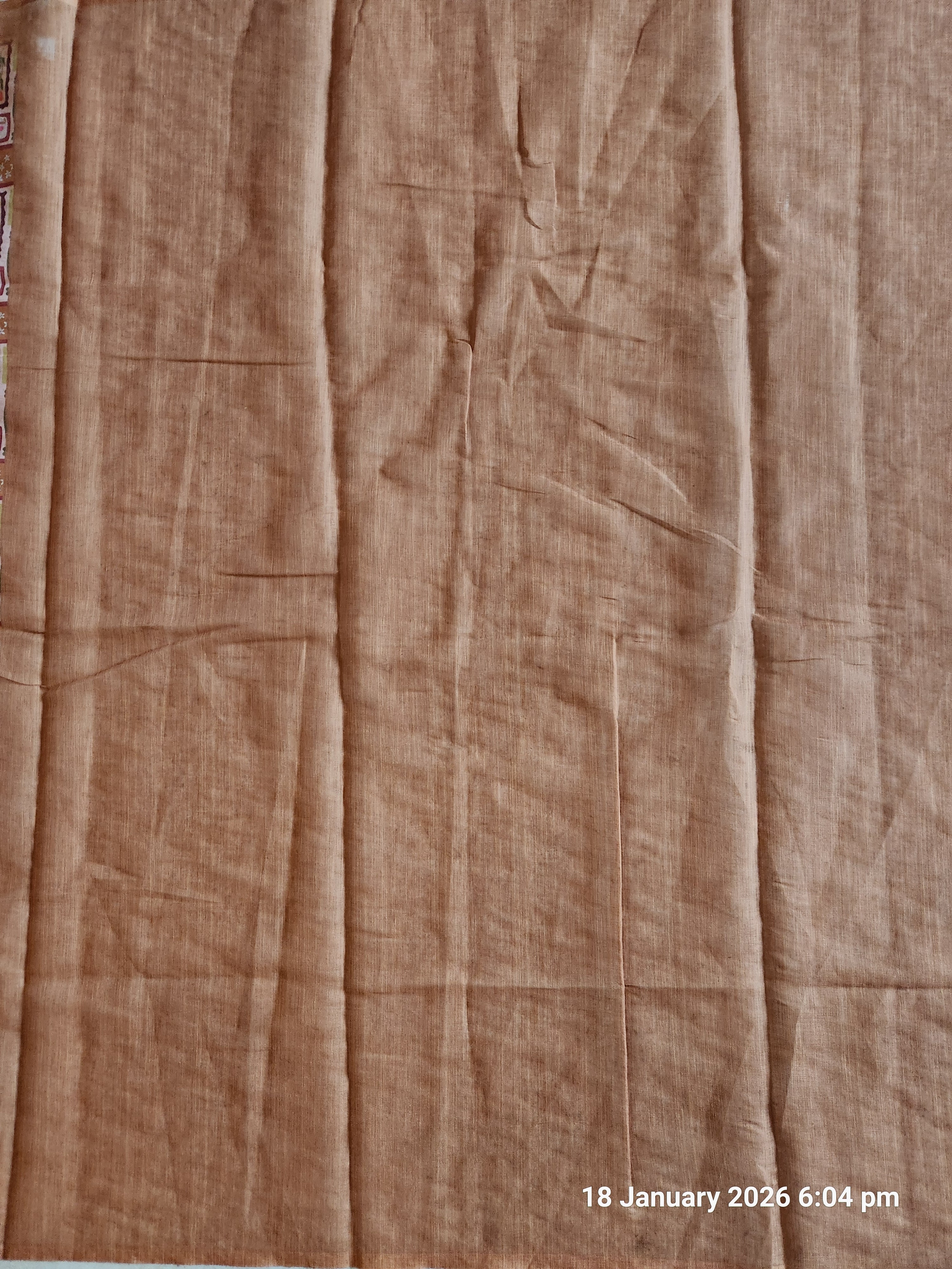 Traditional Geometric Print Saree in Earthy Rust Tones- Cinnamon Beige