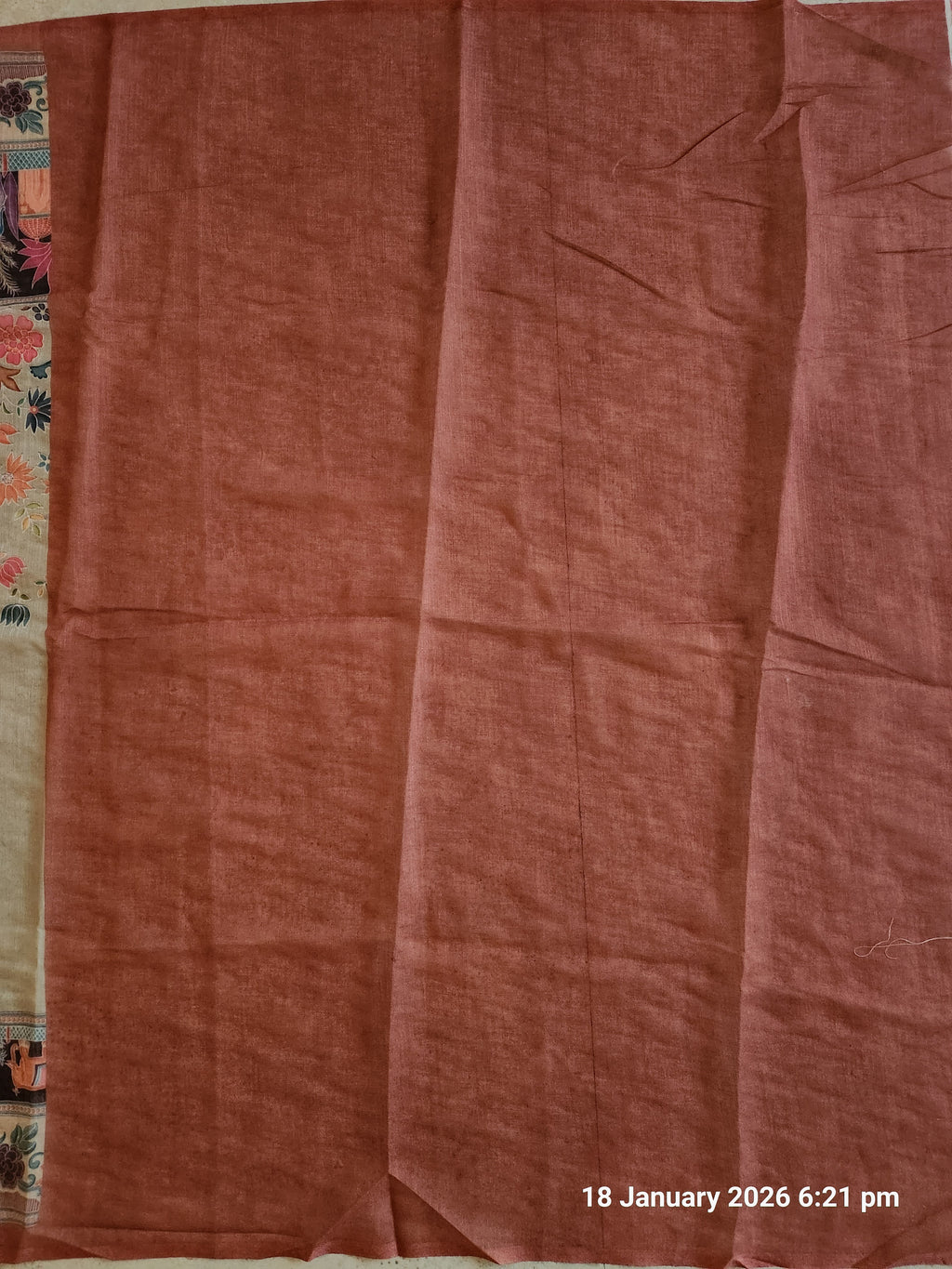 Pure linen Saree Floral Design - Pista Green