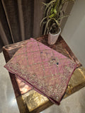 Blush Rose Hand Embroidered Saree with Peacock Motifs - Pink