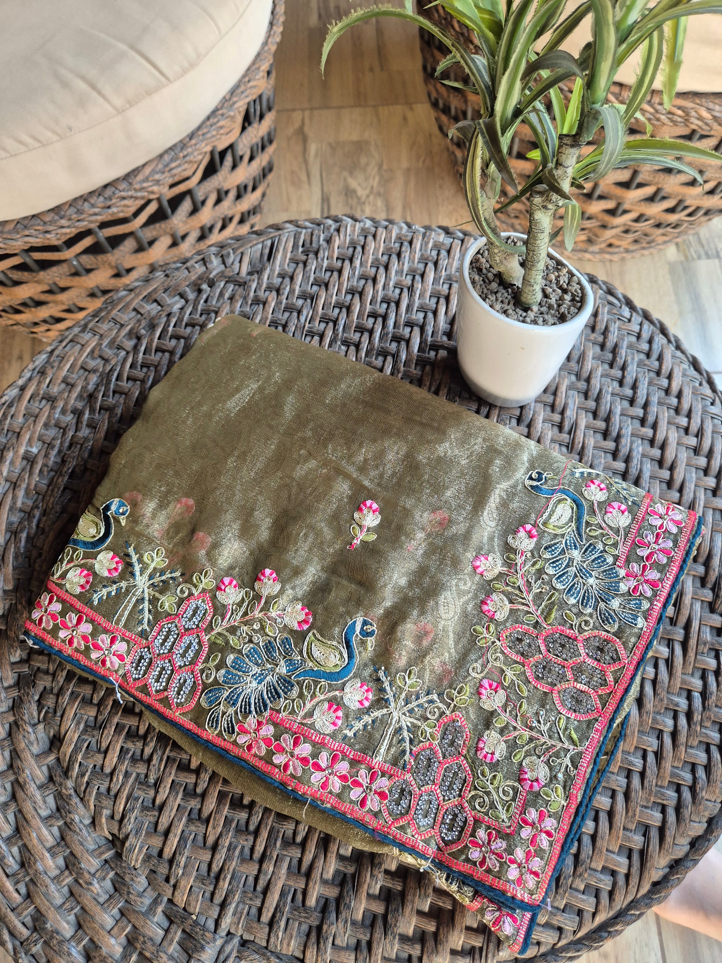 Peacock Garden: A Hand-Embroidered Heirloom Saree - Green