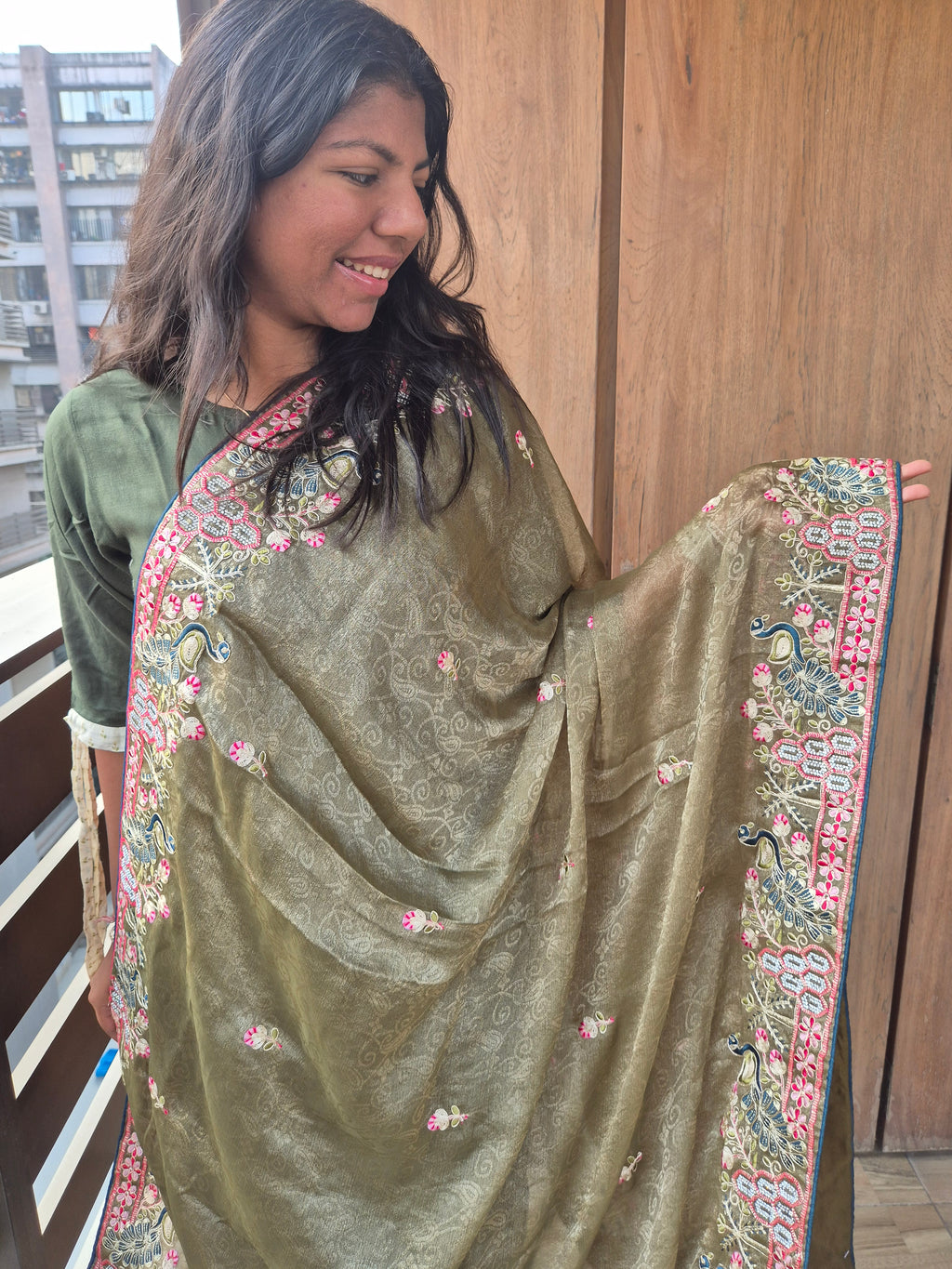 Peacock Garden: A Hand-Embroidered Heirloom Saree - Green