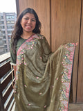 Peacock Garden: A Hand-Embroidered Heirloom Saree - Green