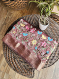 Floral Hand Embroidered Saree with Gold Finish  - Mocha Brown