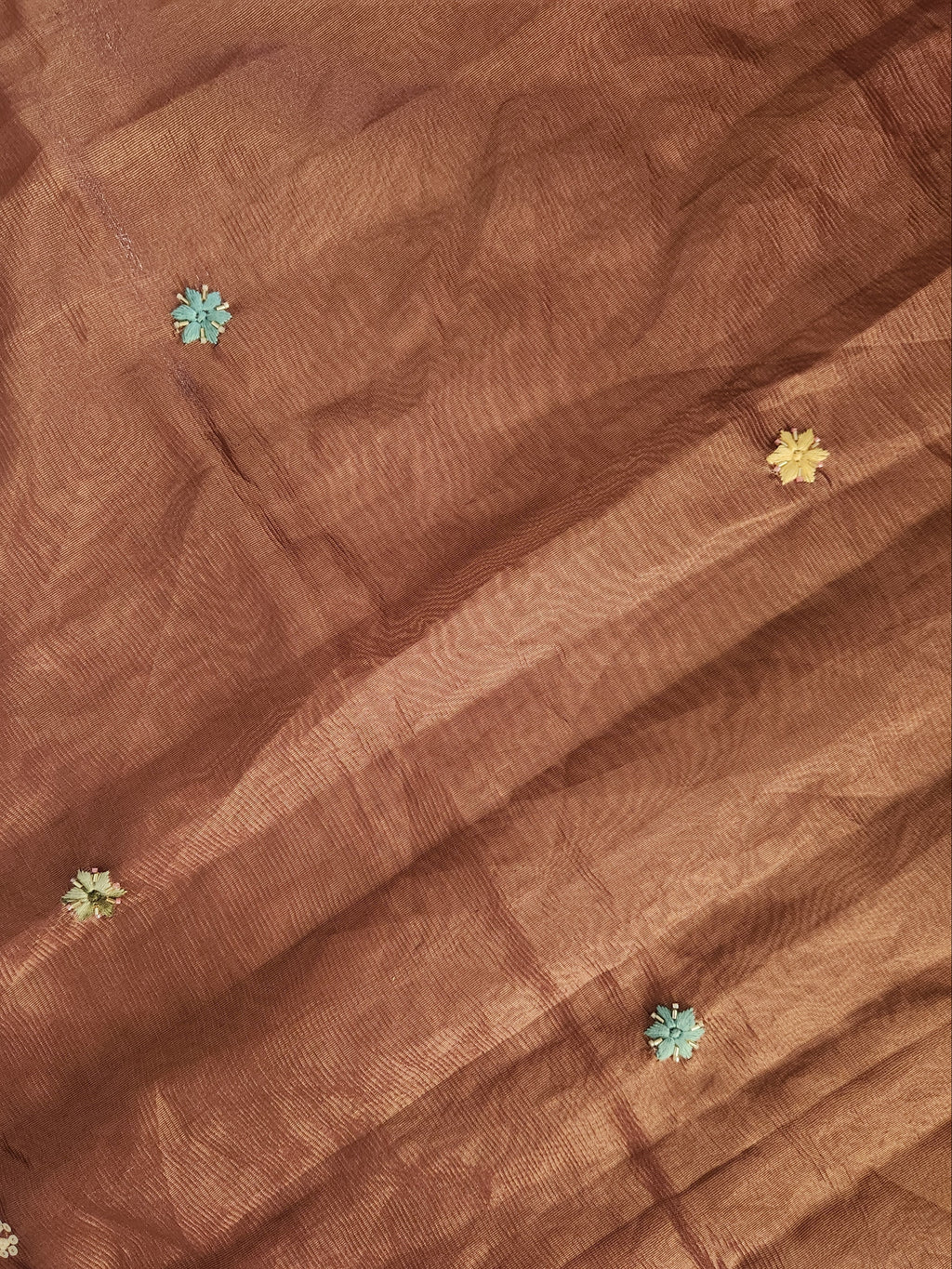 Floral Hand Embroidered Saree with Gold Finish  - Mocha Brown