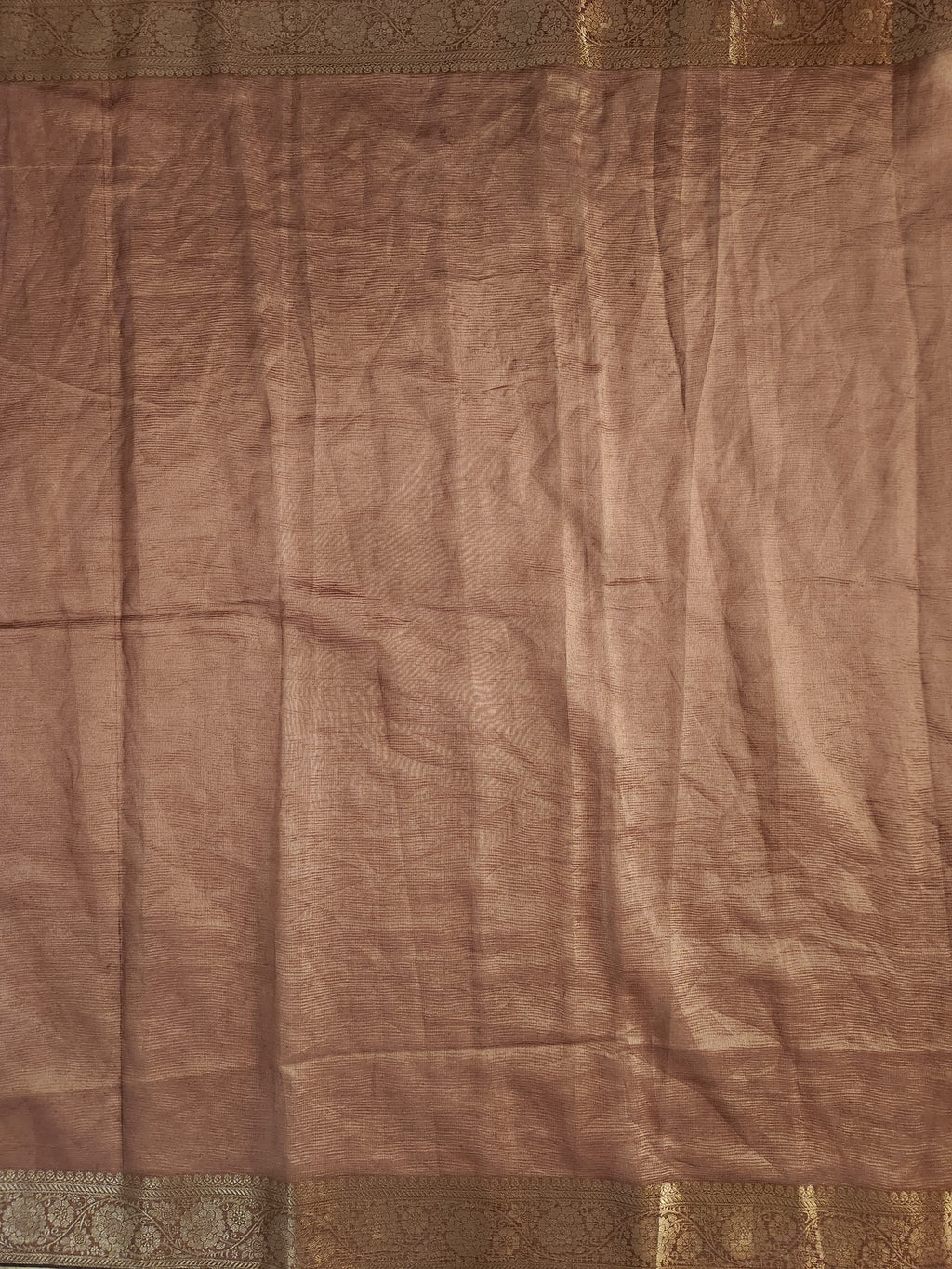 Floral Hand Embroidered Saree with Gold Finish  - Mocha Brown