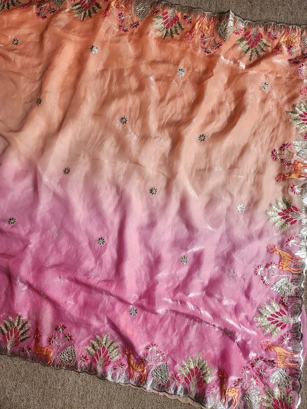 Designer Pink Peach Saree with Floral Border