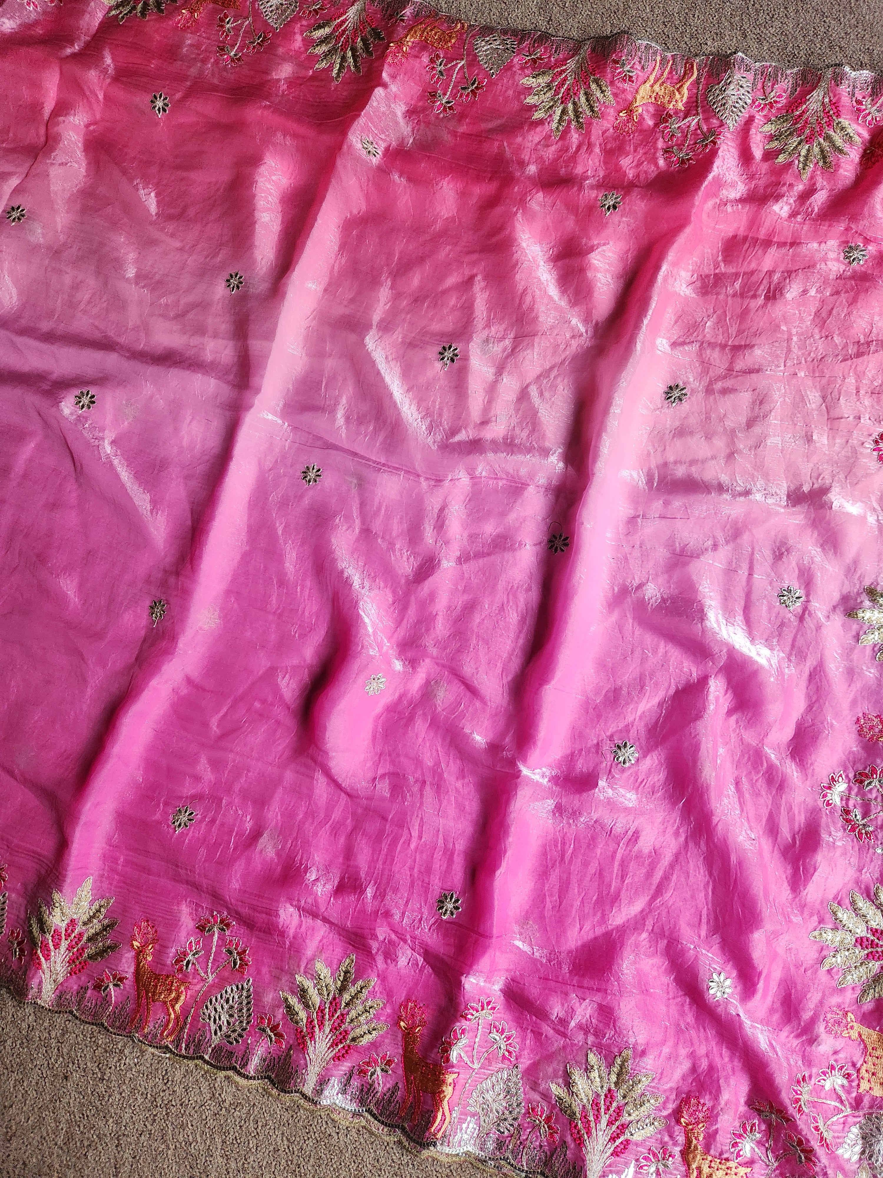 Designer Baby Pink Water Saree with Floral Border