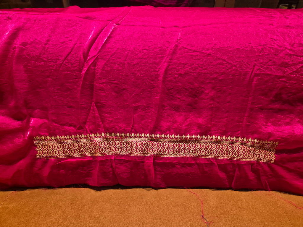 Royal Darbar Hand Embroidered Saree in  - Rani