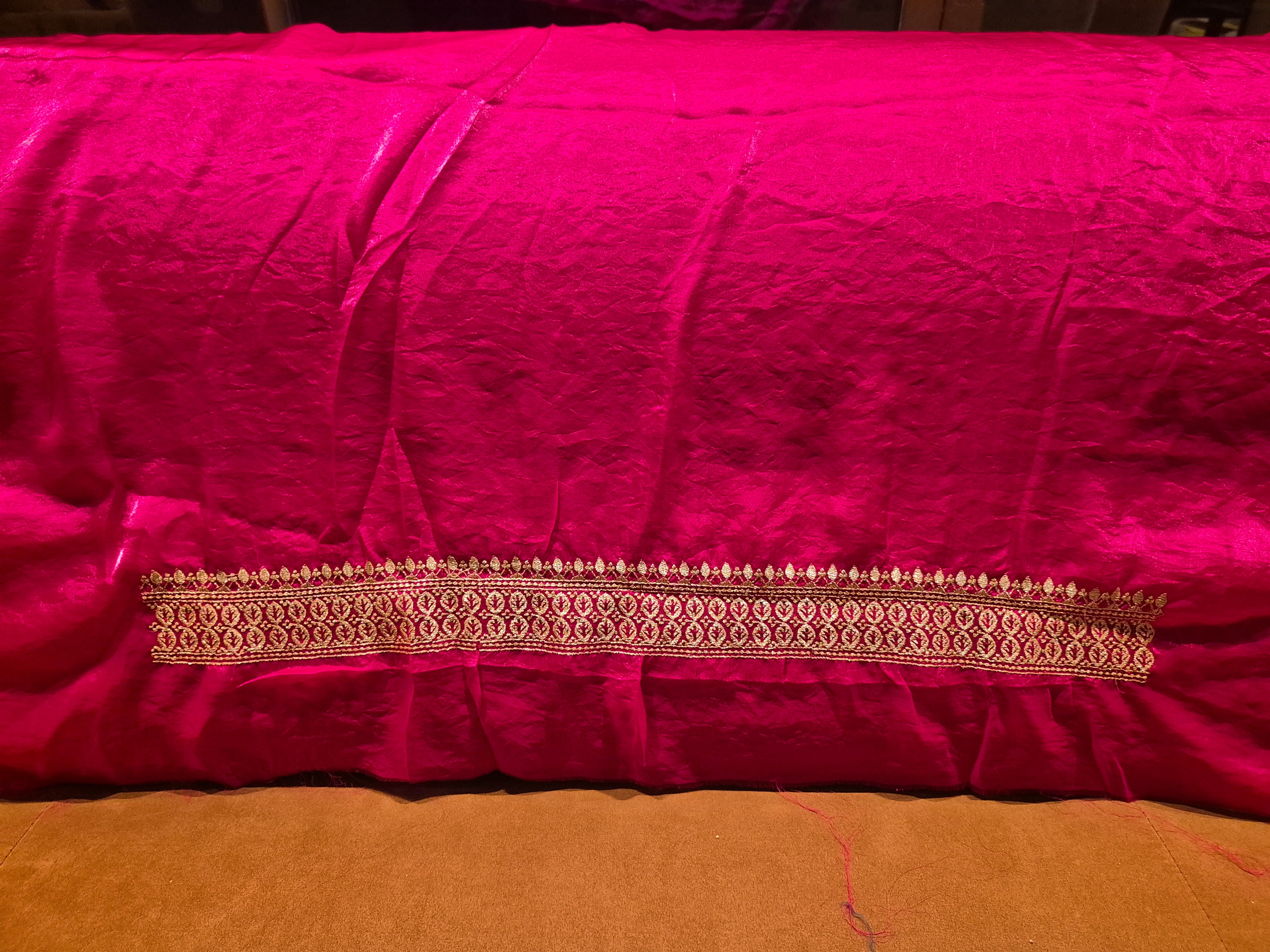 Royal Darbar Hand Embroidered Saree in  - Rani