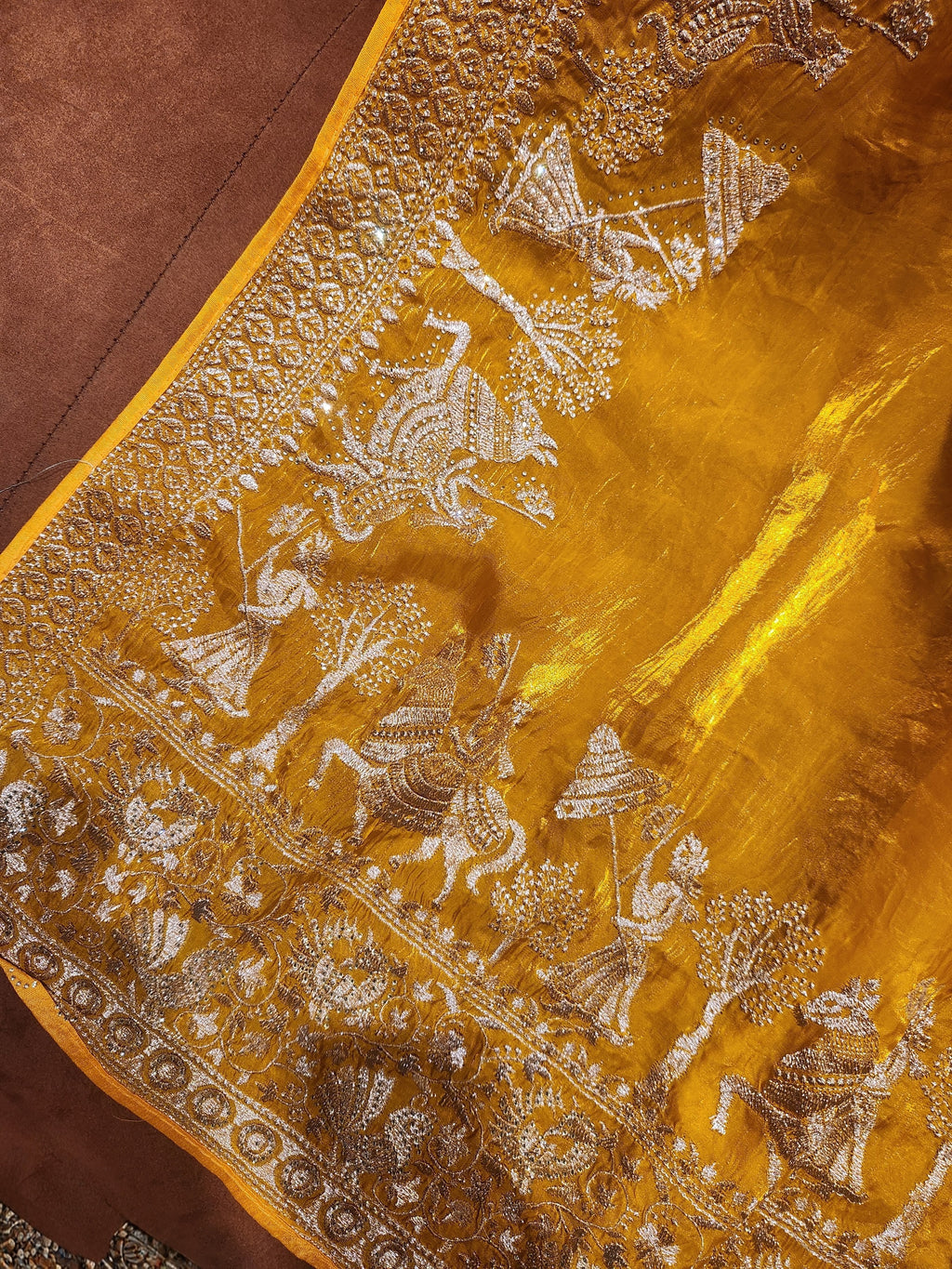 Royal Darbar Hand Embroidered Saree in  - Yellow