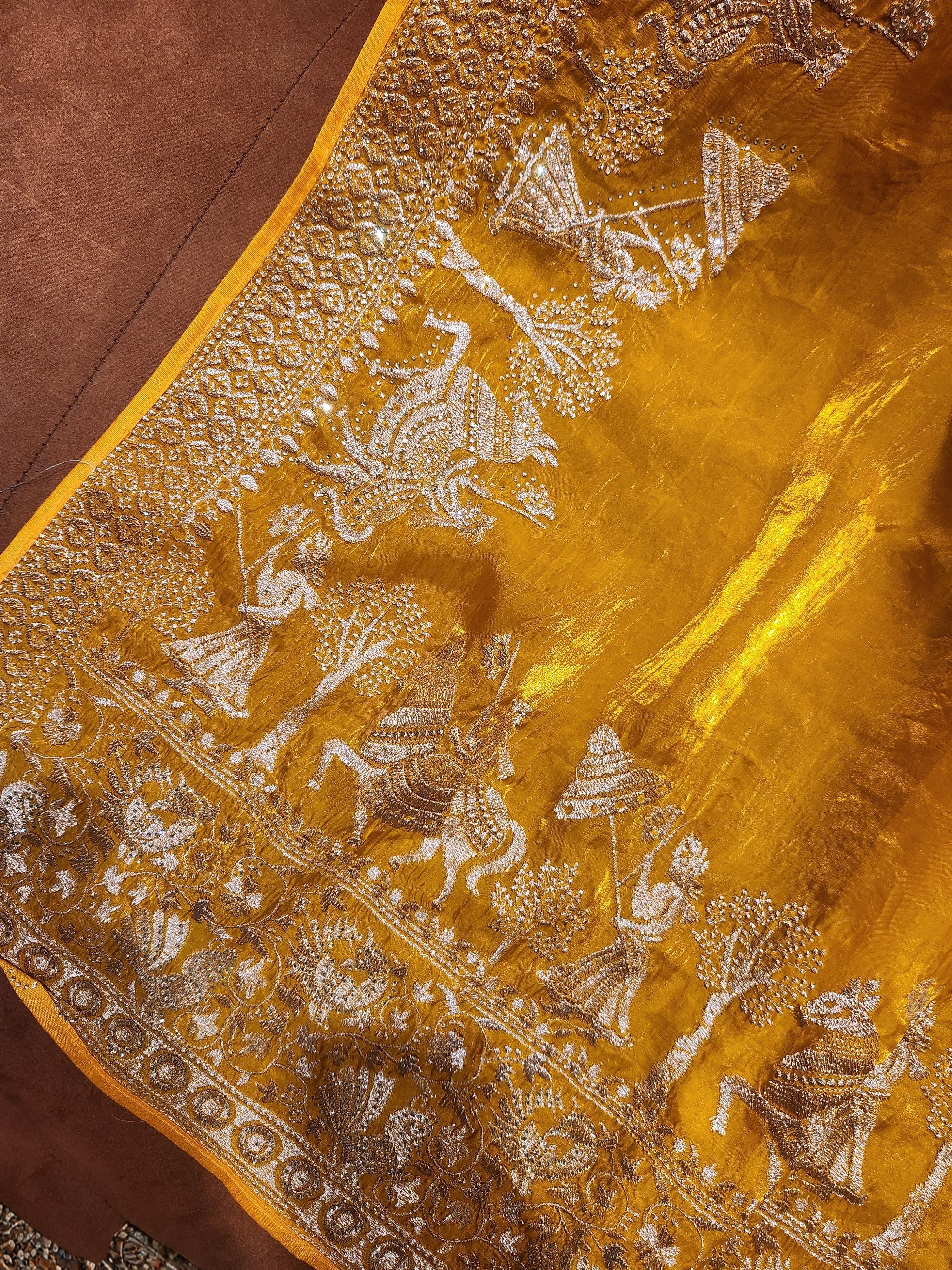 Royal Darbar Hand Embroidered Saree in  - Yellow