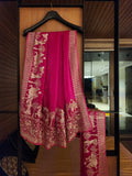 Royal Darbar Hand Embroidered Saree in  - Rani