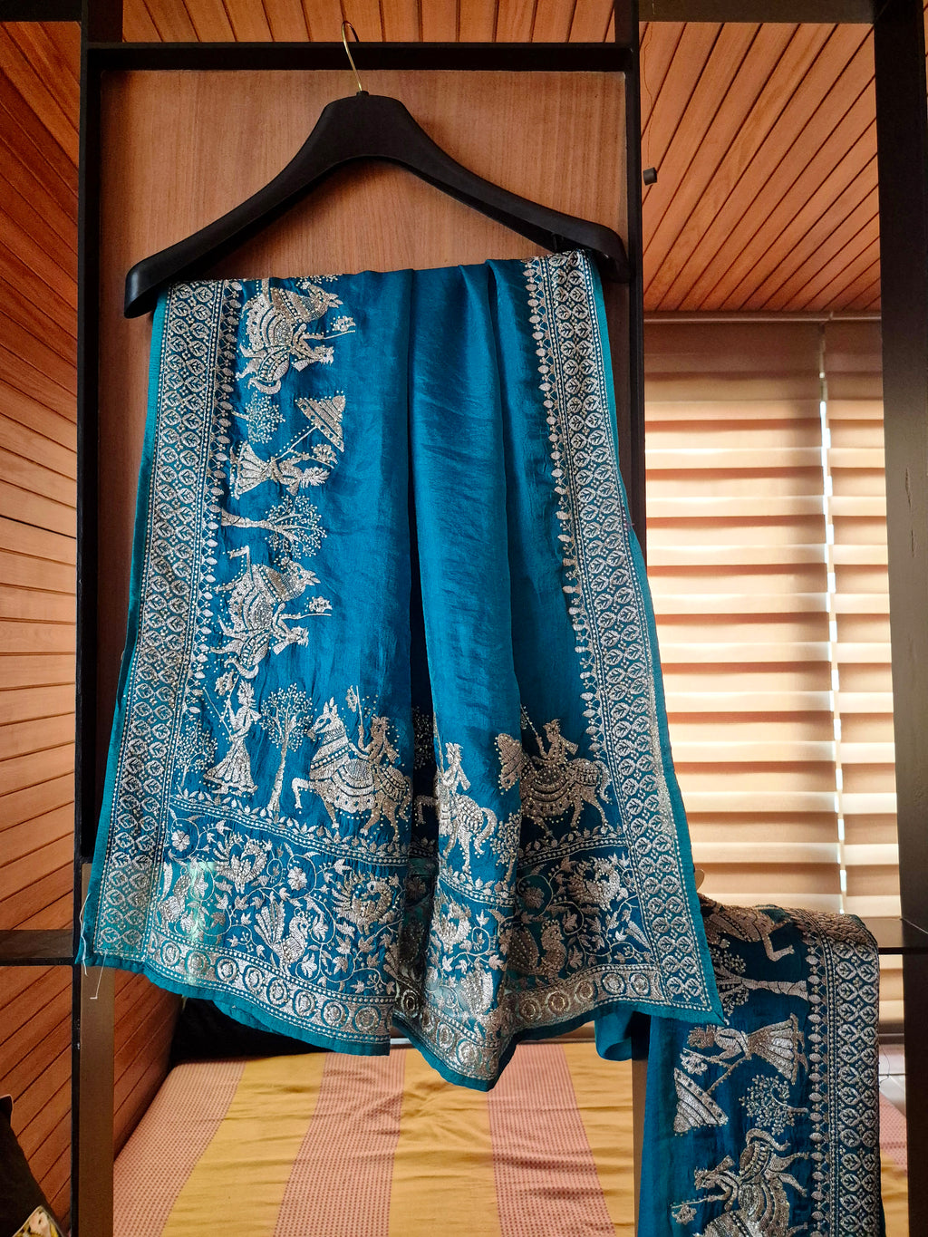 Royal Darbar Hand Embroidered Saree in Deep Teal - Green