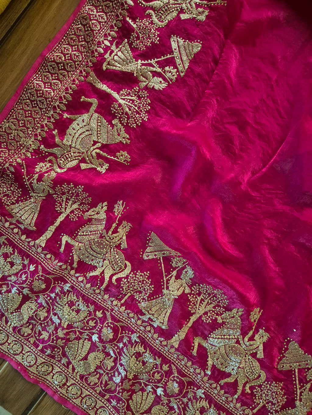 Royal Darbar Hand Embroidered Saree in  - Rani