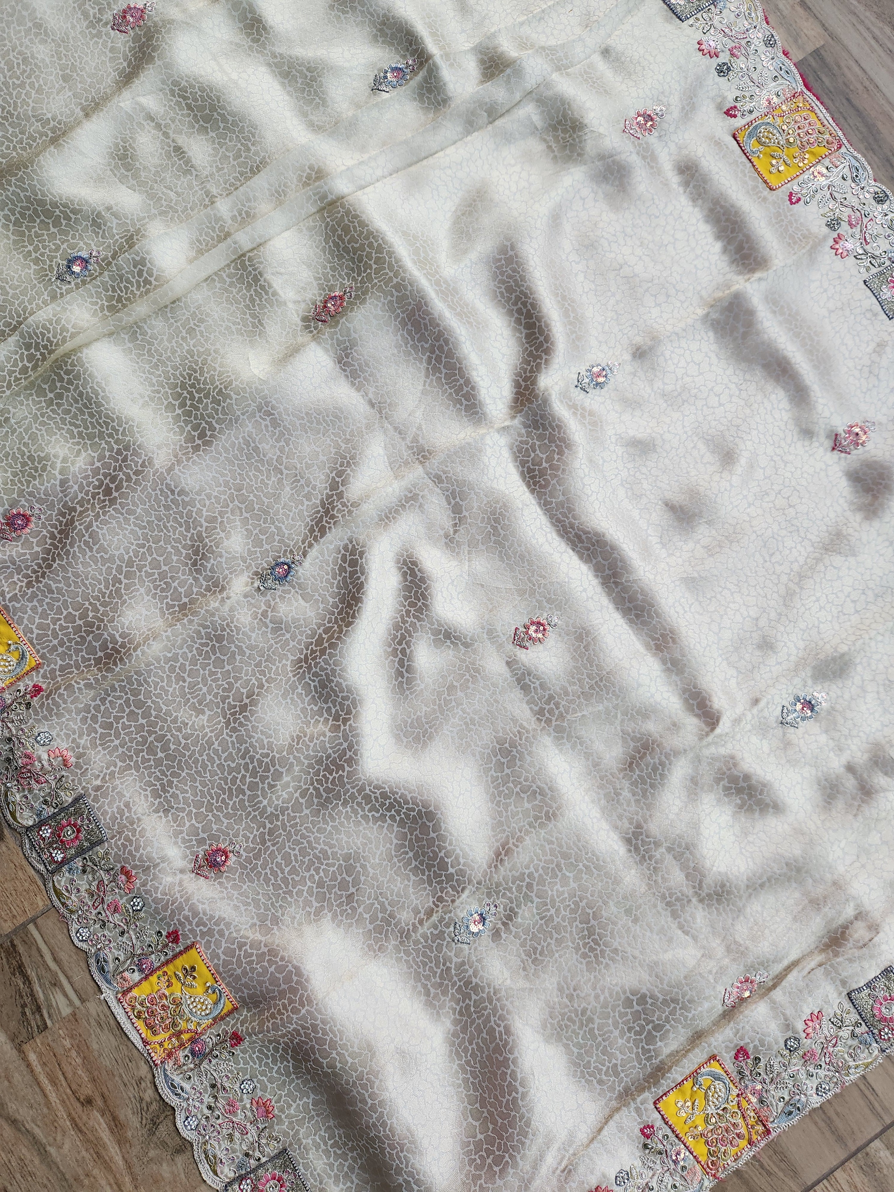 Pearl Mist Saree with Ziraf Work Embroidery Soft Ivory