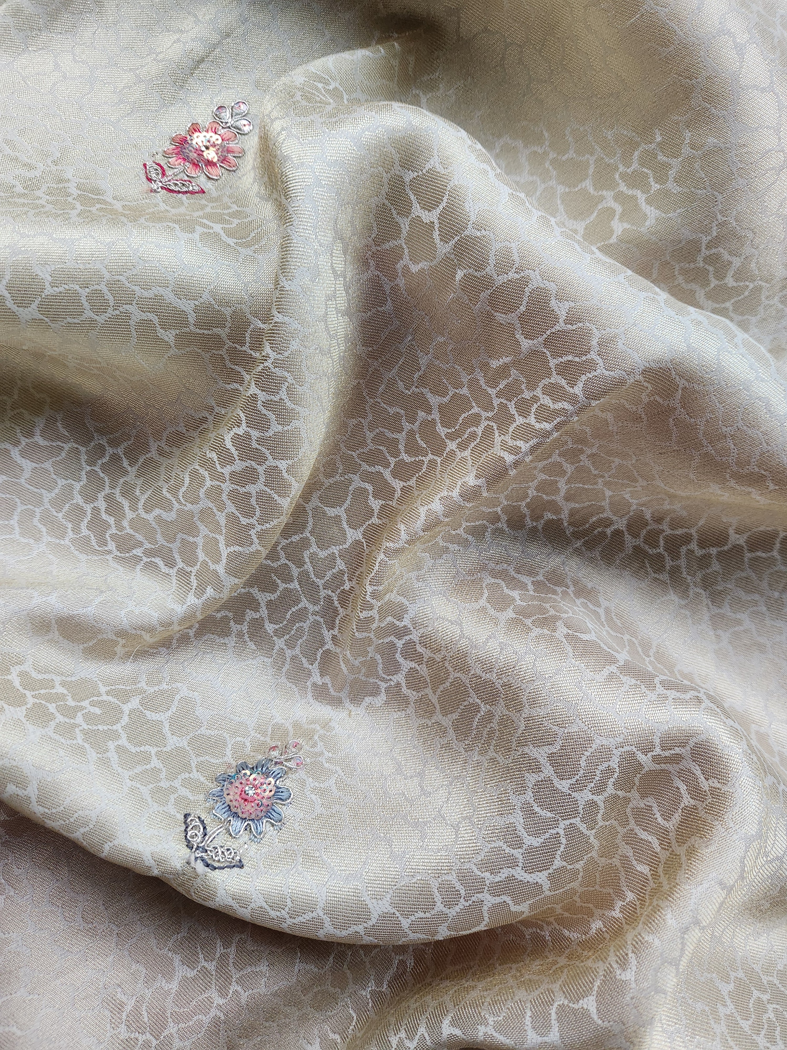 Pearl Mist Saree with Ziraf Work Embroidery Soft Ivory