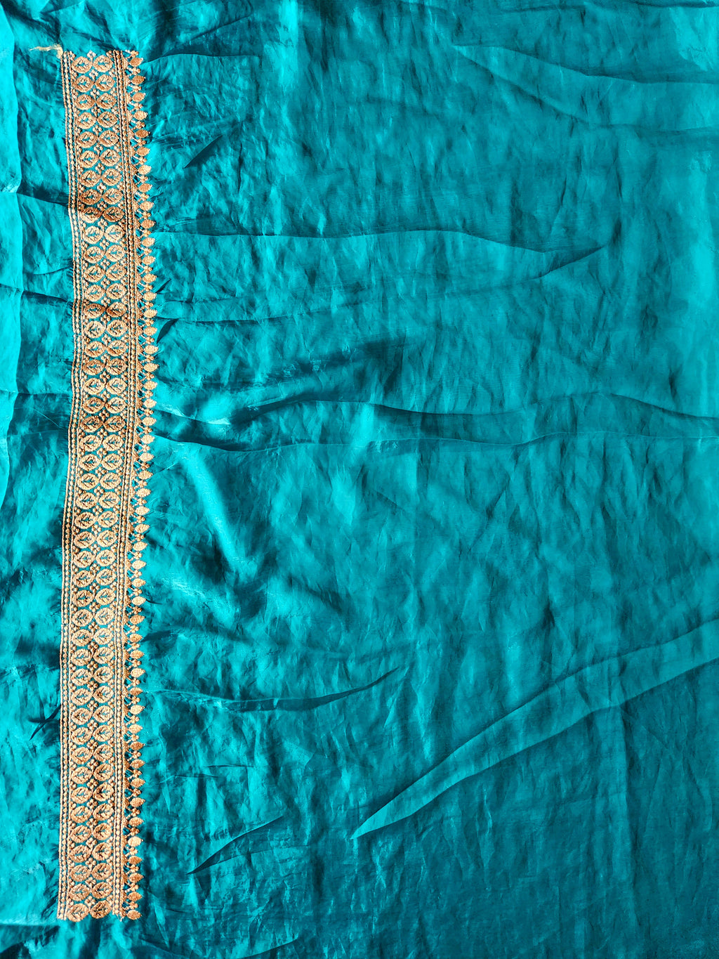 Royal Darbar Hand Embroidered Saree in Deep Teal - Green