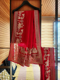 Royal Darbar Hand Embroidered Saree in  - Red