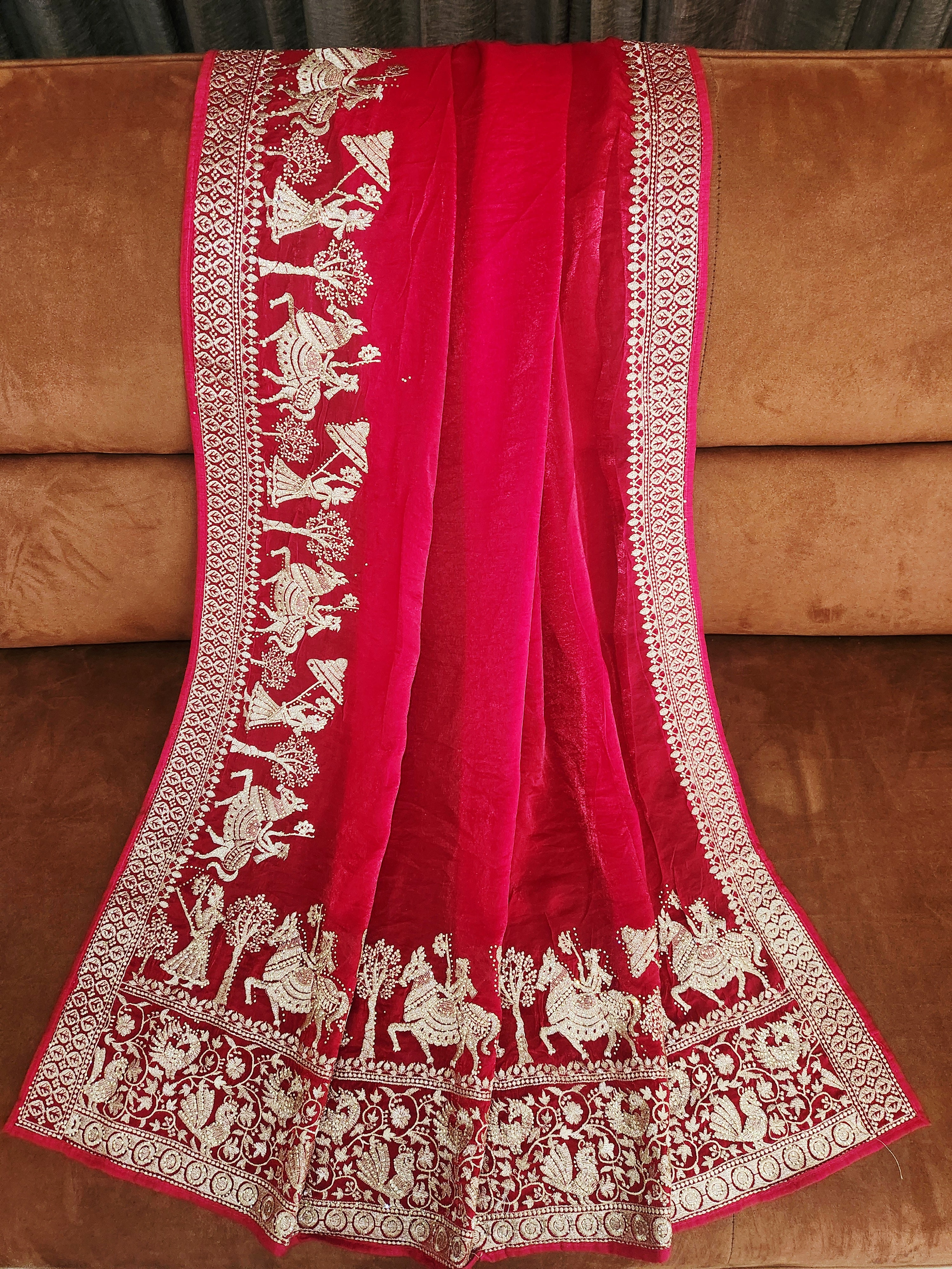 Royal Darbar Hand Embroidered Saree in  - Red