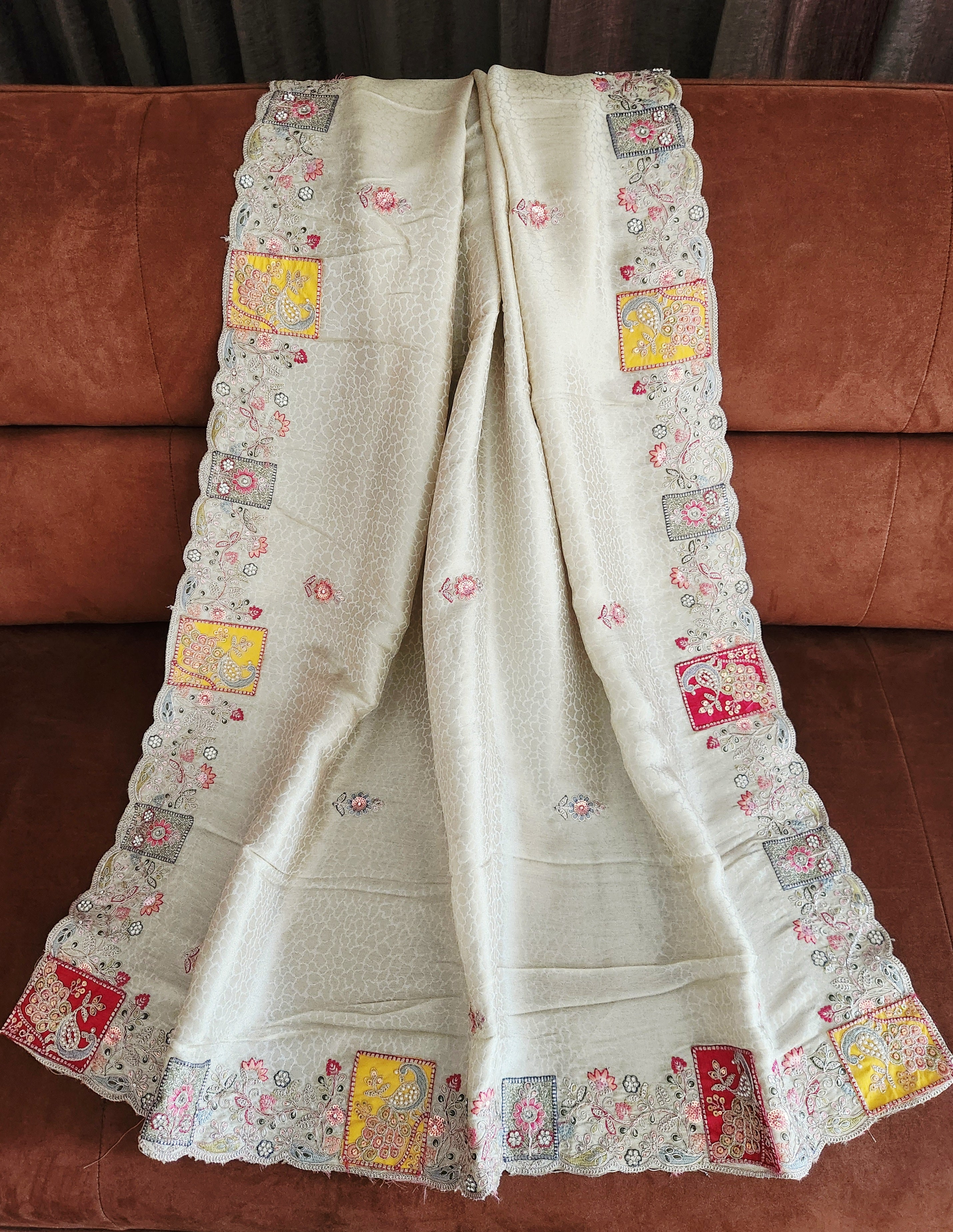 Pearl Mist Saree with Ziraf Work Embroidery Soft Ivory