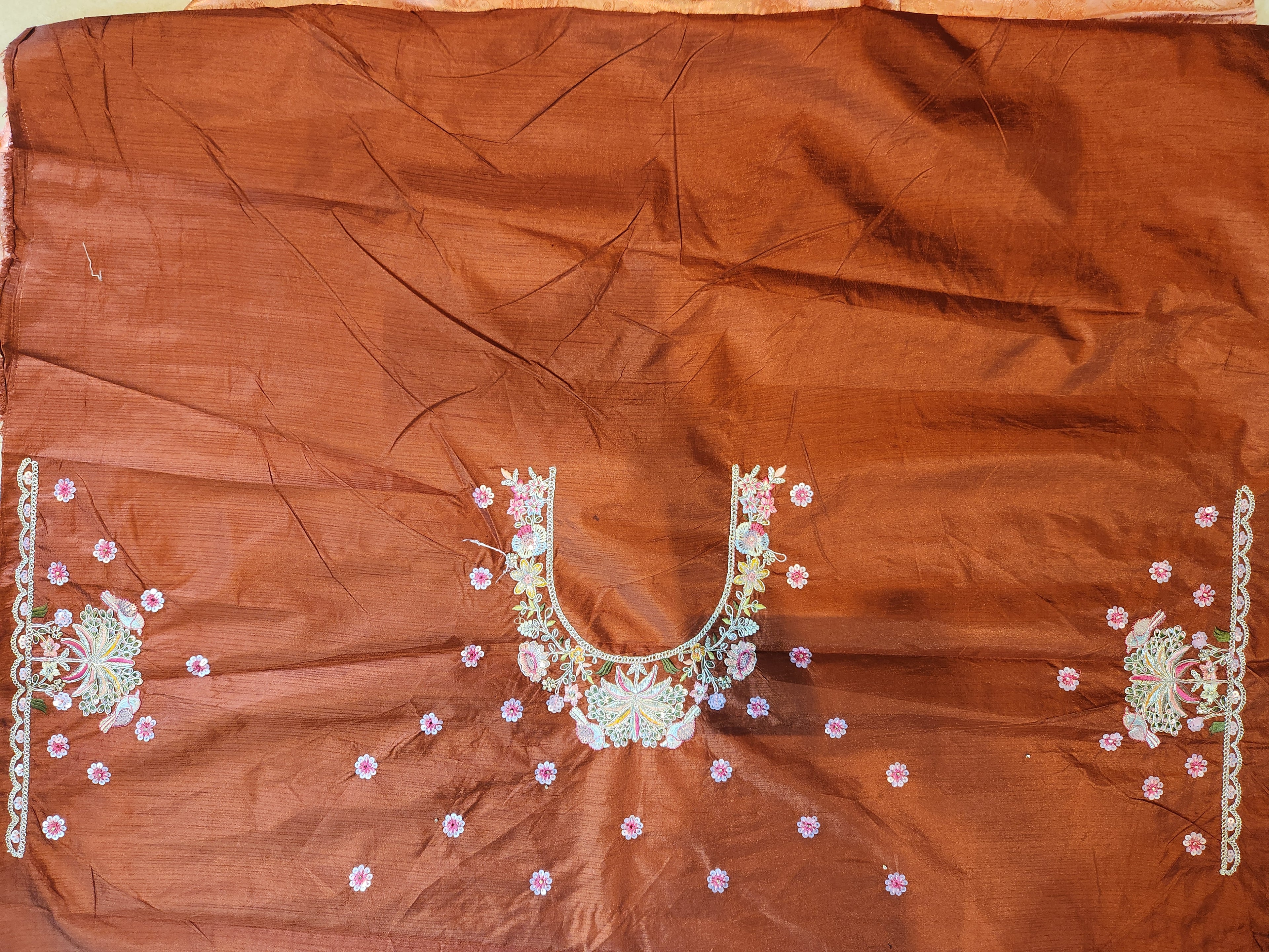 Pearl Mist Saree with Ziraf Work Embroidery Soft Copper Gold Sheen