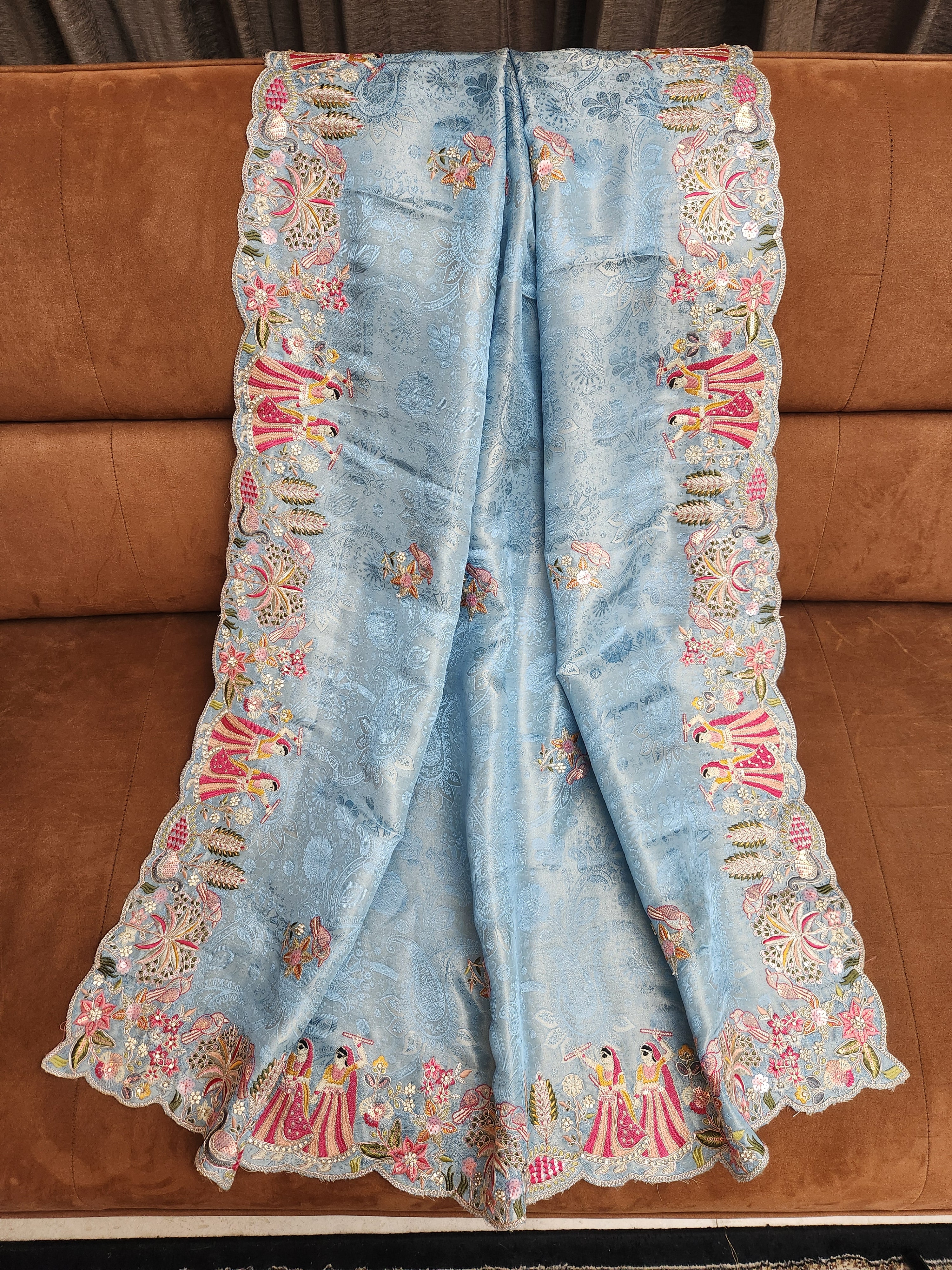 Pearl Mist Saree with Ziraf Work Embroidery Soft Sky Blue