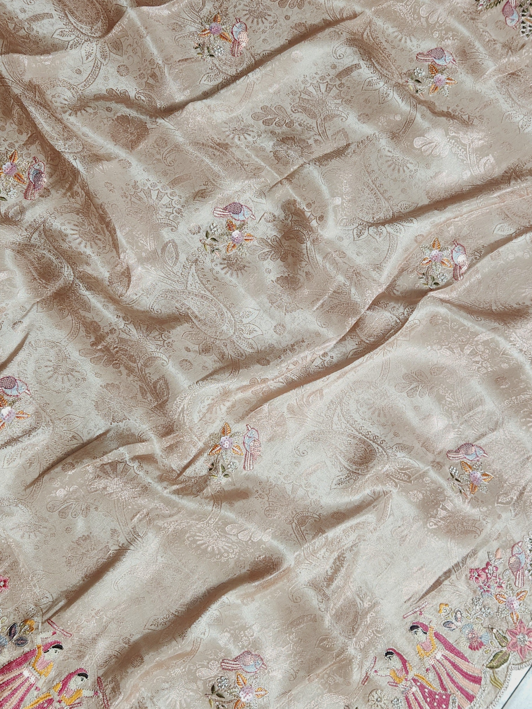 Pearl Mist Saree with Ziraf Work Embroidery Soft Beige