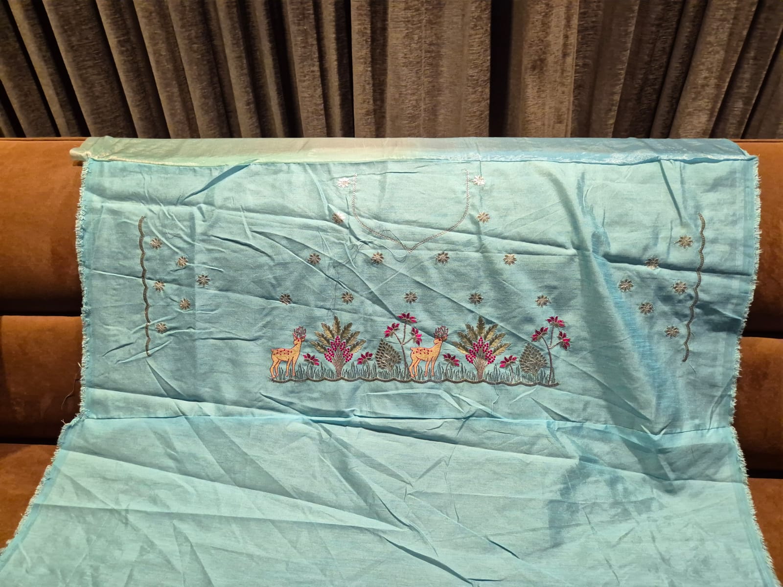 Designer Elaichi Water Saree with Floral Border