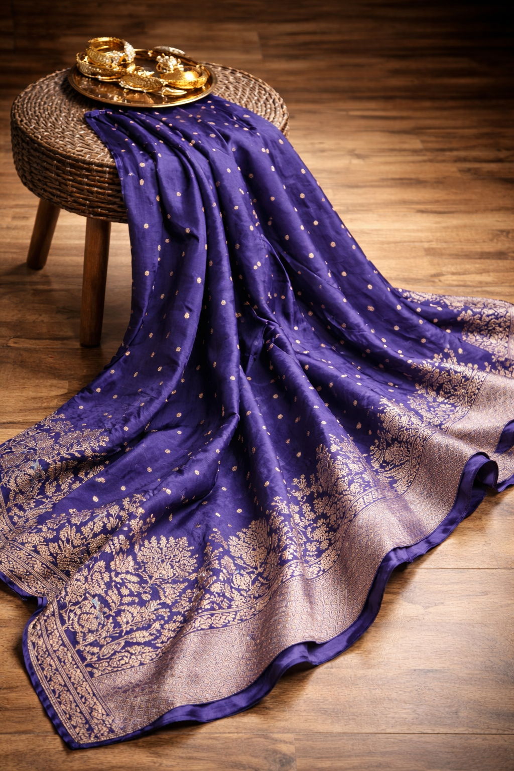 Royal Neel Banarasi Silk Saree with Antique Gold Zari