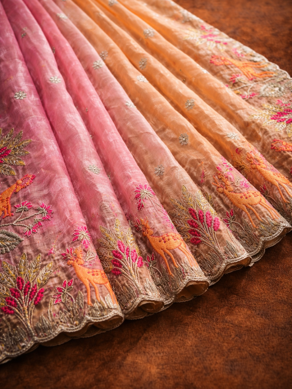Designer Pink Peach Saree with Floral Border
