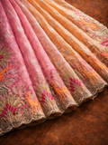 Designer Pink Peach Saree with Floral Border